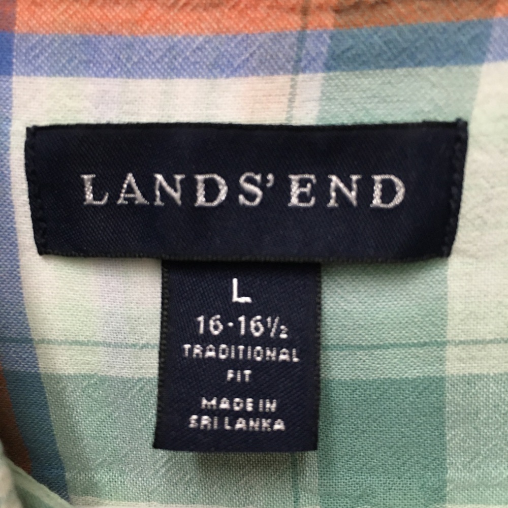 Lands’ End Traditional Fit Short Sleeve Button Up Shirt Large Plaid Green Casual - Picture 2 of 7